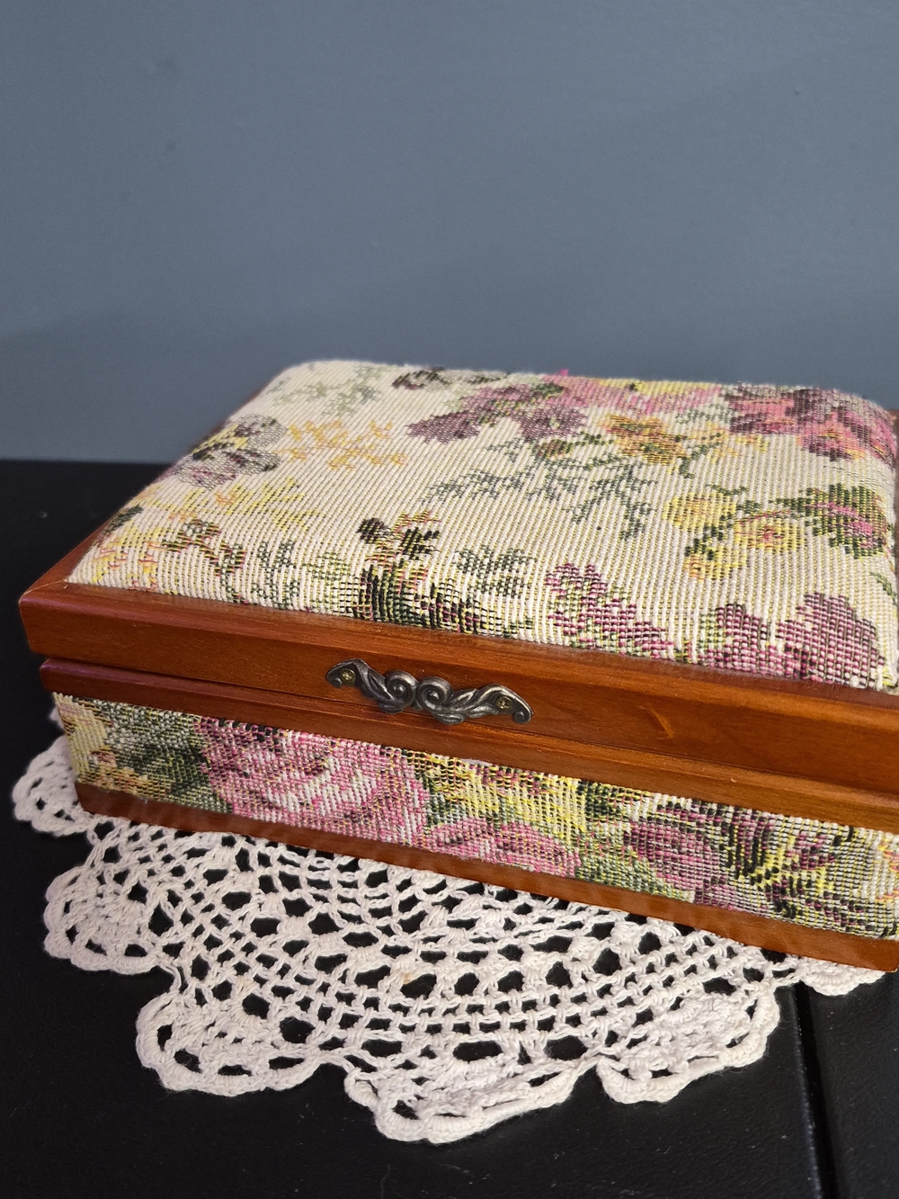 Floral Needlepoint Wood Jewelry Box